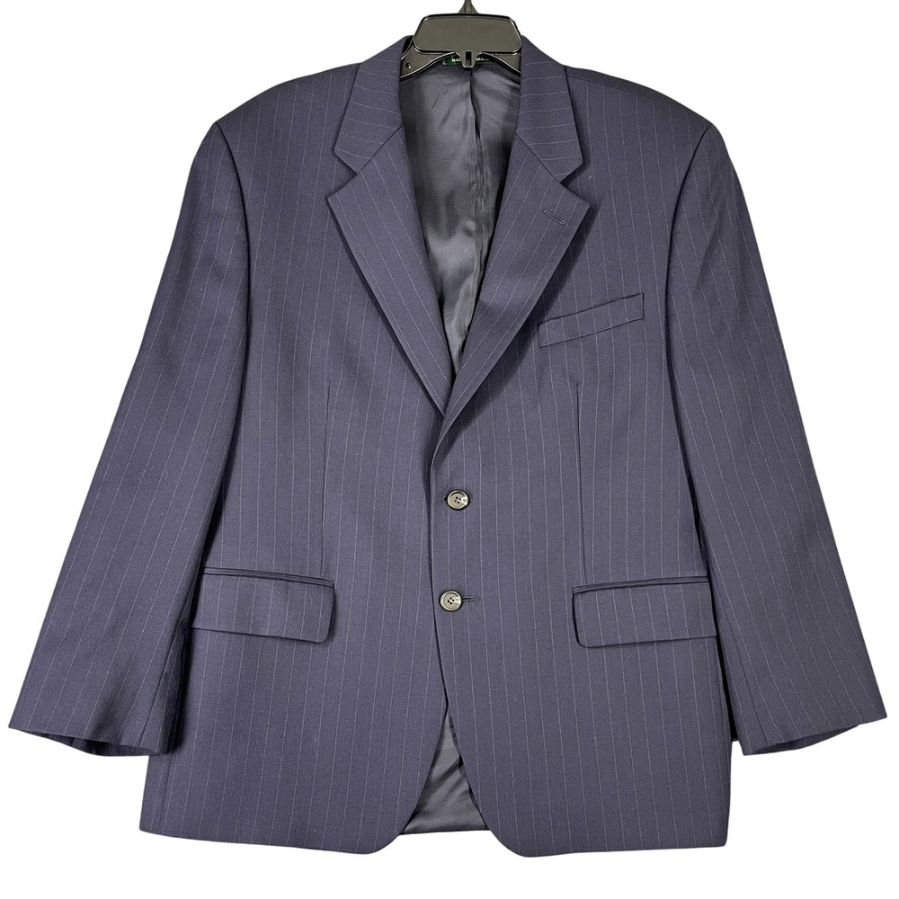 Lauren‎ Ralph Lauren Wool Pinstripe Blazer 44S Navy Classic Fit Made in Canada